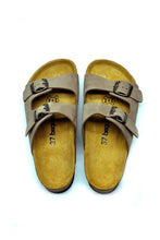 Load image into Gallery viewer, Women&#39;s Anatomical Natural Footbed Double Band Beige Leather Slippers