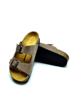 Load image into Gallery viewer, Women&#39;s Anatomical Natural Footbed Double Band Beige Leather Slippers