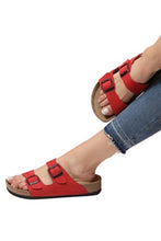 Load image into Gallery viewer, Unisex Anatomical Natural Footbed Double Band Red Leather Slippers