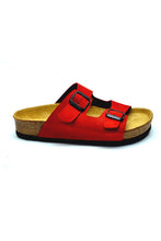 Load image into Gallery viewer, Unisex Anatomical Natural Footbed Double Band Red Leather Slippers
