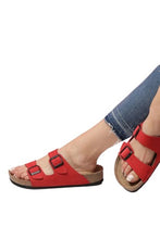 Load image into Gallery viewer, Unisex Anatomical Natural Footbed Double Band Red Leather Slippers