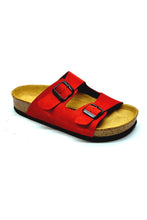 Load image into Gallery viewer, Unisex Anatomical Natural Footbed Double Band Red Leather Slippers