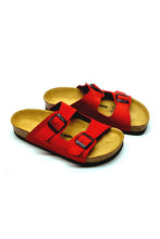 Load image into Gallery viewer, Unisex Anatomical Natural Footbed Double Band Red Leather Slippers