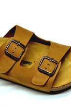 Load image into Gallery viewer, Unisex Anatomical Natural Footbed Double Band Sand Beige Leather Slippers