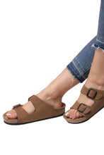 Load image into Gallery viewer, Unisex Anatomical Natural Footbed Double Band Sand Beige Leather Slippers