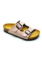 Load image into Gallery viewer, Women&#39;s Anatomical Natural Footbed Double Band Powder Rose Leather Slippers