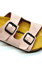 Load image into Gallery viewer, Women&#39;s Anatomical Natural Footbed Double Band Powder Rose Leather Slippers