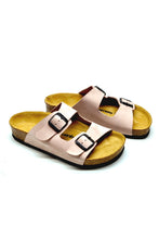 Load image into Gallery viewer, Women&#39;s Anatomical Natural Footbed Double Band Powder Rose Leather Slippers