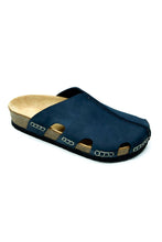 Load image into Gallery viewer, Unisex Anatomical Natural Footbed Navy Blue Leather Slippers