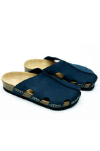 Load image into Gallery viewer, Unisex Anatomical Natural Footbed Navy Blue Leather Slippers