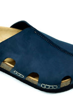 Load image into Gallery viewer, Unisex Anatomical Natural Footbed Navy Blue Leather Slippers