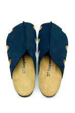 Load image into Gallery viewer, Unisex Anatomical Natural Footbed Navy Blue Leather Slippers