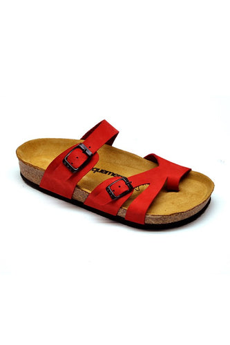 Women's Anatomical Natural Footbed Red Leather Slippers