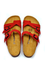 Load image into Gallery viewer, Women&#39;s Anatomical Natural Footbed Red Leather Slippers