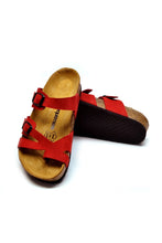 Load image into Gallery viewer, Women&#39;s Anatomical Natural Footbed Red Leather Slippers