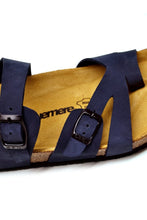 Load image into Gallery viewer, Women&#39;s Anatomical Natural Footbed Navy Blue Leather Slippers