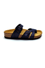 Load image into Gallery viewer, Women&#39;s Anatomical Natural Footbed Navy Blue Leather Slippers