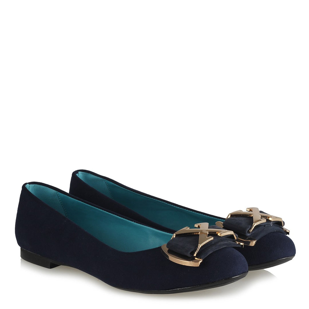 Women's Yellow Buckle Navy Blue Suede Babette