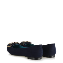 Load image into Gallery viewer, Women&#39;s Yellow Buckle Navy Blue Suede Babette