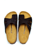 Load image into Gallery viewer, Women&#39;s Anatomical Natural Footbed Black Leather Slippers