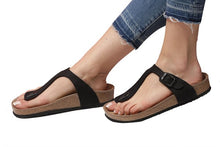 Load image into Gallery viewer, Unisex Anatomical Natural Footbed Black Leather Slippers