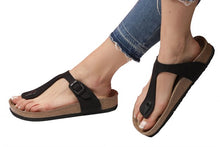 Load image into Gallery viewer, Unisex Anatomical Natural Footbed Black Leather Slippers