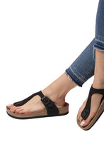 Load image into Gallery viewer, Unisex Anatomical Natural Footbed Black Leather Slippers