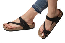 Load image into Gallery viewer, Women&#39;s Anatomical Natural Footbed Black Leather Slippers