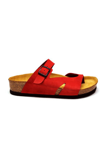 Women's Anatomical Natural Footbed Red Leather Slippers