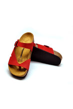 Load image into Gallery viewer, Women&#39;s Anatomical Natural Footbed Red Leather Slippers