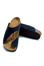 Load image into Gallery viewer, Women&#39;s Anatomical Natural Footbed Navy Blue Leather Slippers