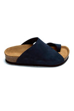 Load image into Gallery viewer, Women&#39;s Anatomical Natural Footbed Navy Blue Leather Slippers
