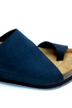 Load image into Gallery viewer, Women&#39;s Anatomical Natural Footbed Navy Blue Leather Slippers