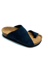 Load image into Gallery viewer, Women&#39;s Anatomical Natural Footbed Navy Blue Leather Slippers
