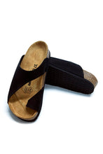 Load image into Gallery viewer, Women&#39;s Anatomical Natural Footbed Black Leather Slippers