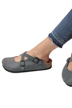 Load image into Gallery viewer, Women&#39;s Anatomical Natural Footbed Navy Blue Leather Slippers