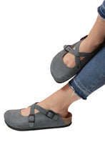 Load image into Gallery viewer, Women&#39;s Anatomical Natural Footbed Navy Blue Leather Slippers