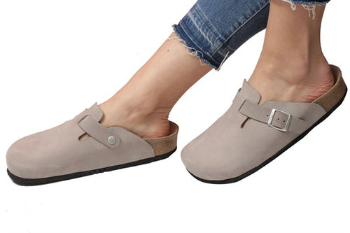 Unisex Anatomical Natural Footbed Stone Color Leather Slippers