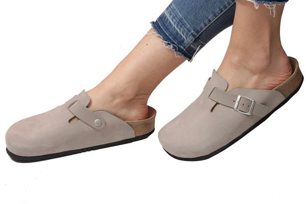 Unisex Anatomical Natural Footbed Stone Color Leather Slippers