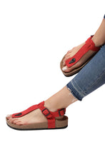 Load image into Gallery viewer, Women&#39;s Anatomical Natural Footbed Red Leather Sandals