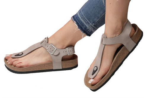 Women's Anatomical Natural Footbed Stone Color Leather Sandals