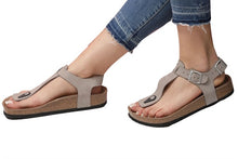 Load image into Gallery viewer, Women&#39;s Anatomical Natural Footbed Stone Color Leather Sandals