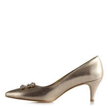 Load image into Gallery viewer, Women&#39;s Gemmed Gold Low Heeled Shoes