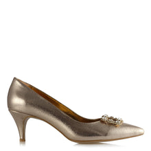 Load image into Gallery viewer, Women&#39;s Gemmed Gold Low Heeled Shoes