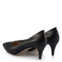 Load image into Gallery viewer, Women&#39;s Navy Blue Crocodile Low Heeled Stiletto Shoes