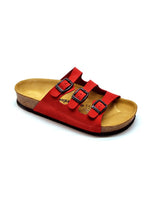 Load image into Gallery viewer, Unisex Anatomical Natural Footbed Multi-Band Red Leather Slippers