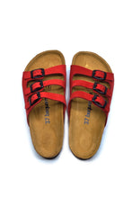 Load image into Gallery viewer, Unisex Anatomical Natural Footbed Multi-Band Red Leather Slippers