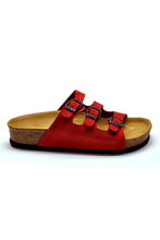 Load image into Gallery viewer, Unisex Anatomical Natural Footbed Multi-Band Red Leather Slippers