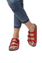 Load image into Gallery viewer, Unisex Anatomical Natural Footbed Multi-Band Red Leather Slippers