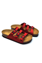 Load image into Gallery viewer, Unisex Anatomical Natural Footbed Multi-Band Red Leather Slippers